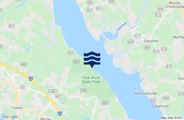 Mapa da tábua de marés em Mumfort Islands, York River, United States