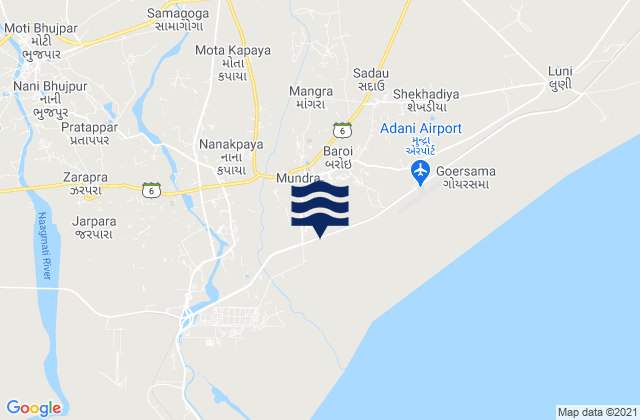 Mapa da tábua de marés em Mundra, India