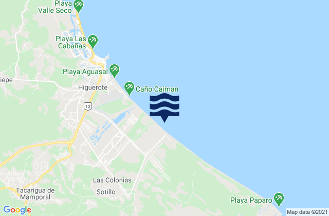 Mapa da tábua de marés em Municipio Buroz, Venezuela