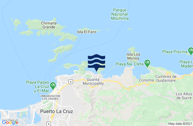 Mapa da tábua de marés em Municipio Guanta, Venezuela
