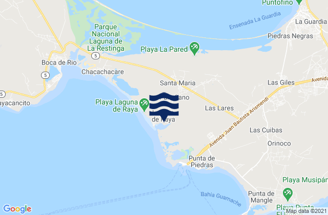 Mapa da tábua de marés em Municipio Tubores, Venezuela