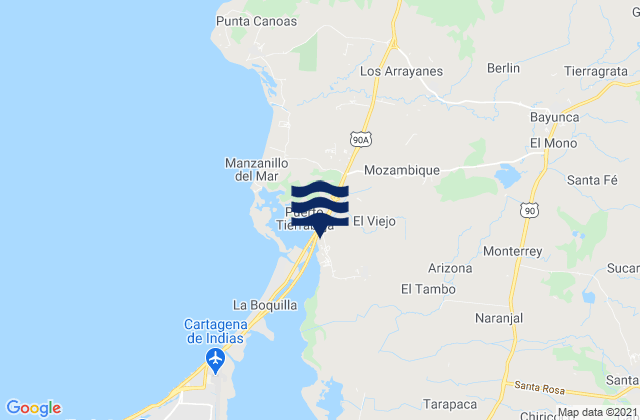 Mapa da tábua de marés em Municipio de Cartagena de Indias, Colombia