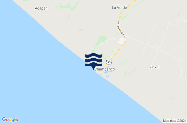 Mapa da tábua de marés em Municipio de Champerico, Guatemala