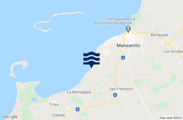 Mapa da tábua de marés em Municipio de Manzanillo, Cuba