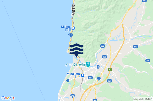 Mapa da tábua de marés em Murakami, Japan