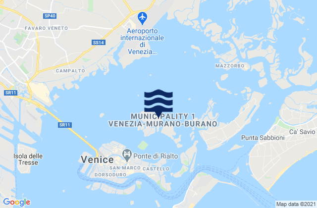 Mapa da tábua de marés em Murano, Italy