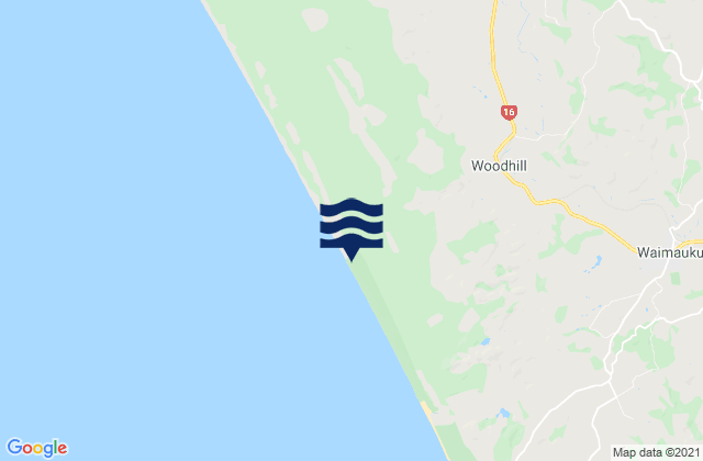 Mapa da tábua de marés em Muriwai Beach, New Zealand