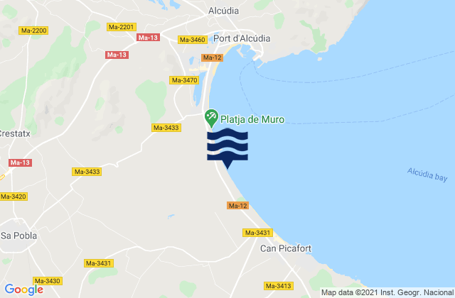 Mapa da tábua de marés em Muro, Spain