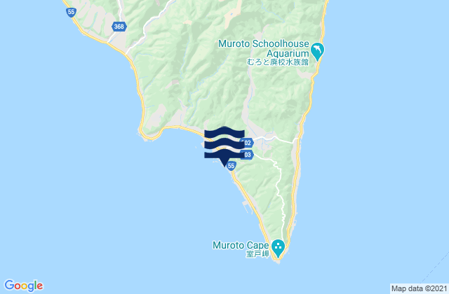 Mapa da tábua de marés em Muroto Saki, Japan