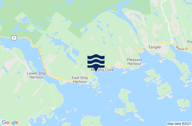 Mapa da tábua de marés em Murphy Cove, Canada