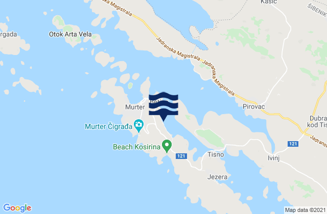 Mapa da tábua de marés em Murter-Kornati, Croatia