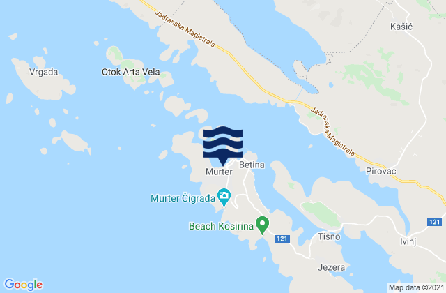 Mapa da tábua de marés em Murter, Croatia