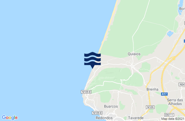 Mapa da tábua de marés em Murtinheira, Portugal