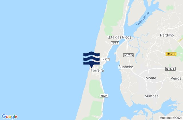 Mapa da tábua de marés em Murtosa, Portugal