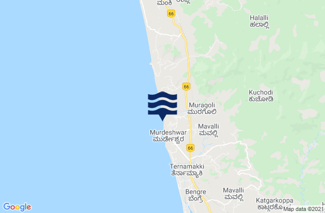 Mapa da tábua de marés em Murudeshwara Beach, India