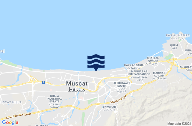 Mapa da tábua de marés em Muscat, Oman