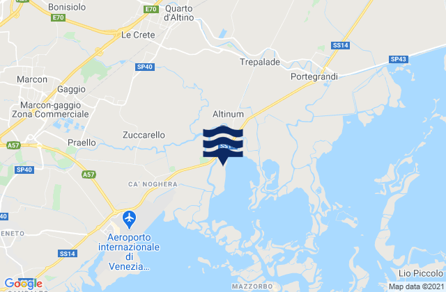 Mapa da tábua de marés em Musestre, Italy