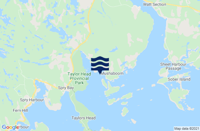 Mapa da tábua de marés em Mushaboom Harbour, Canada