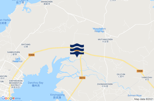 Mapa da tábua de marés em Mutang, China