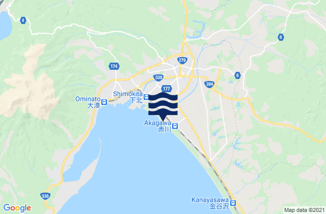 Mapa da tábua de marés em Mutsu, Japan