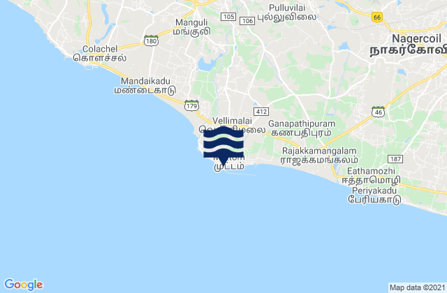 Mapa da tábua de marés em Muttam Point, India