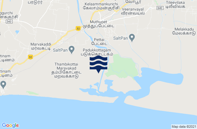 Mapa da tábua de marés em Muttupet, India
