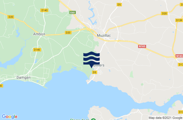 Mapa da tábua de marés em Muzillac, France