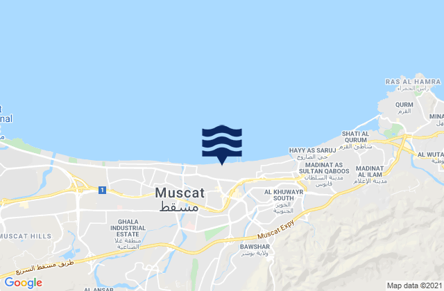 Mapa da tábua de marés em Muḩāfaz̧at Masqaţ, Oman