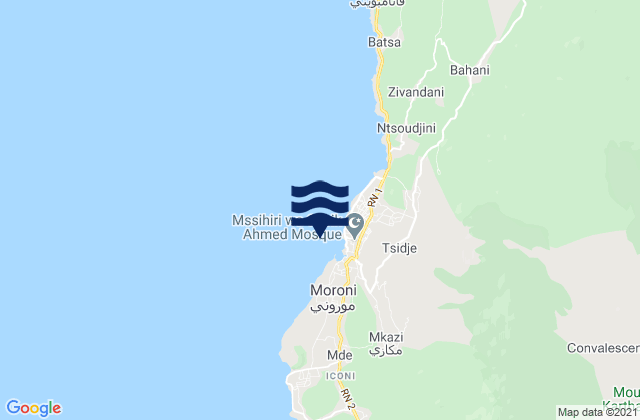 Mapa da tábua de marés em Mvouni, Comoros