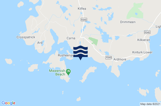 Mapa da tábua de marés em Mweenish Bay, Ireland