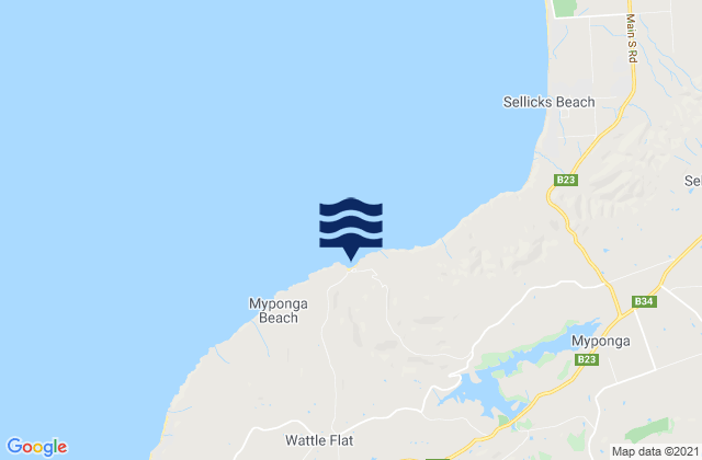 Mapa da tábua de marés em Myponga Beach, Australia