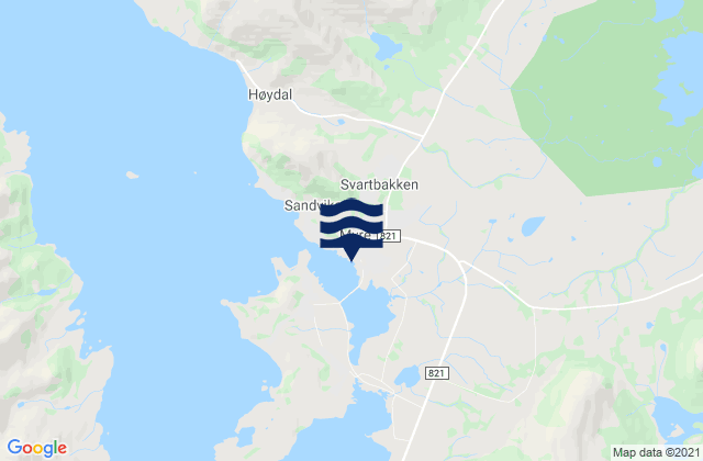 Mapa da tábua de marés em Myre, Norway