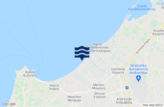 Mapa da tábua de marés em Myrsíni, Greece