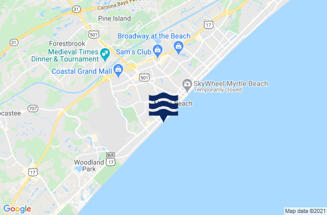 Mapa da tábua de marés em Myrtle Beach (Combination Bridge), United States