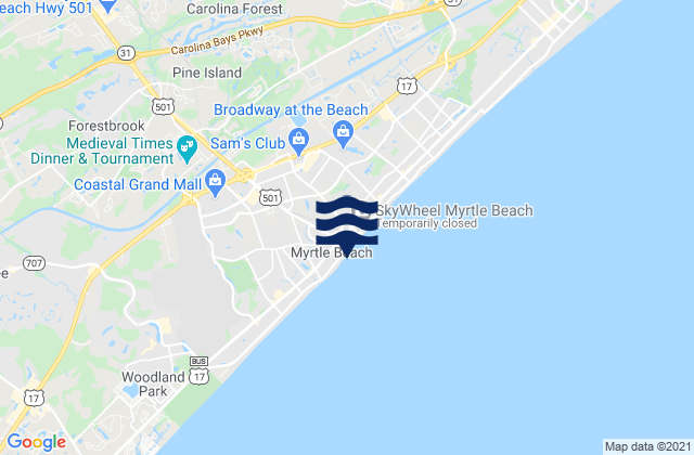 Mapa da tábua de marés em Myrtle Beach, United States