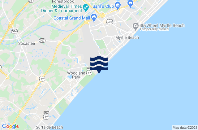 Mapa da tábua de marés em Myrtle Beach Springmaid Pier, United States