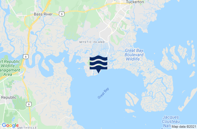 Mapa da tábua de marés em Mystic Island, United States