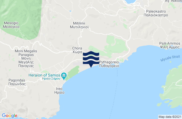 Mapa da tábua de marés em Mytilinioí, Greece