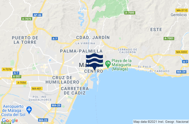 Mapa da tábua de marés em Málaga, Spain