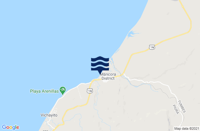 Mapa da tábua de marés em Máncora, Peru