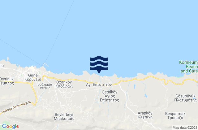 Mapa da tábua de marés em Mándres, Cyprus
