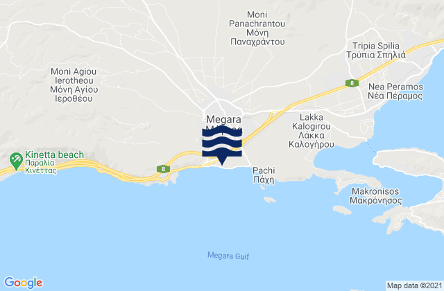 Mapa da tábua de marés em Mégara, Greece