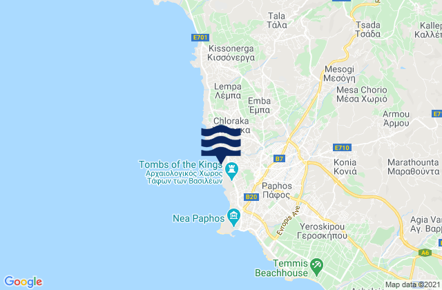 Mapa da tábua de marés em Mésa Chorió, Cyprus