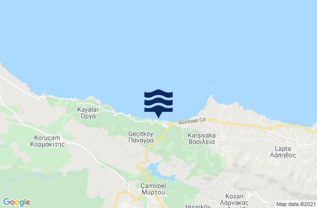 Mapa da tábua de marés em Mýrtou, Cyprus