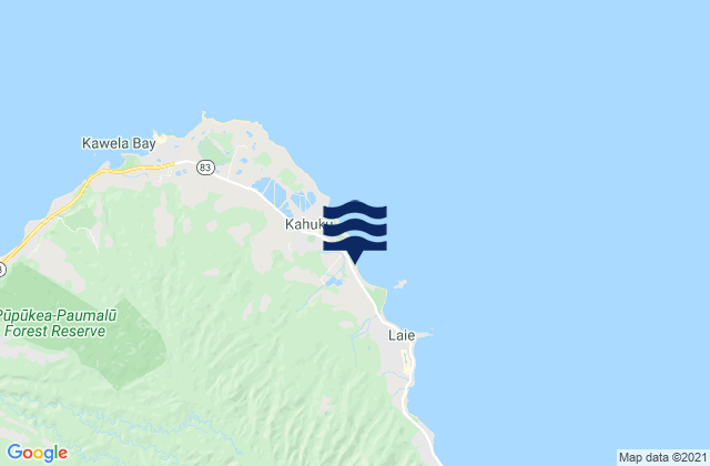 Mapa da tábua de marés em Mālaekahana Beach, United States