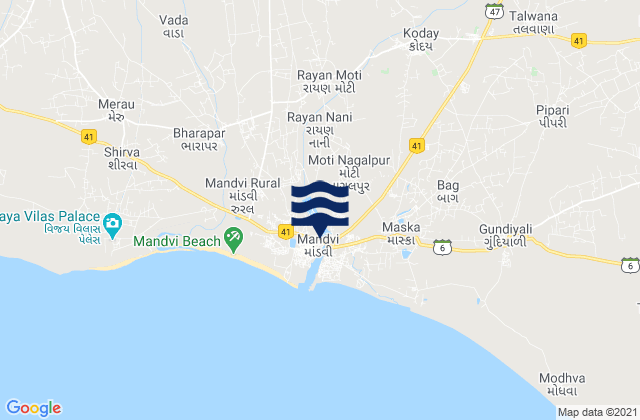 Mapa da tábua de marés em Māndvi, India