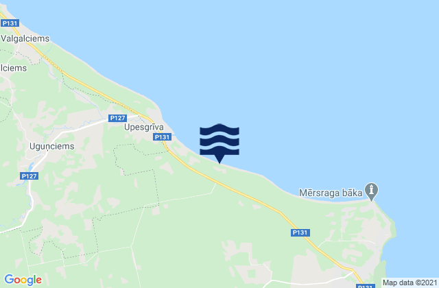Mapa da tábua de marés em Mērsraga novads, Latvia