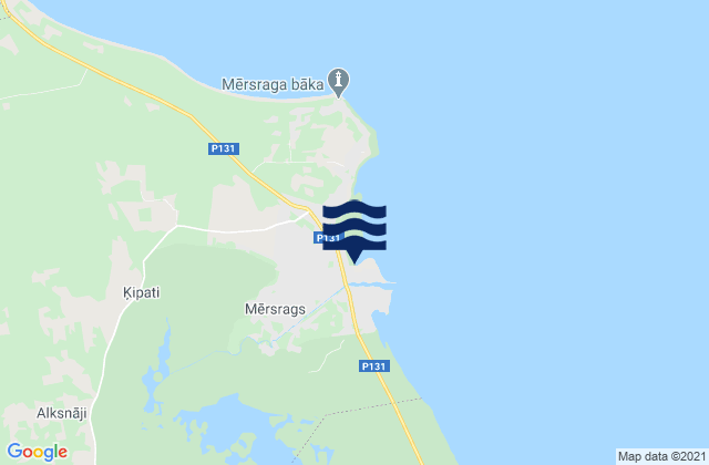 Mapa da tábua de marés em Mērsrags, Latvia