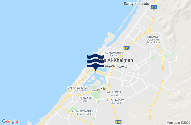 Mapa da tábua de marés em Mīnā’ Şaqr, United Arab Emirates