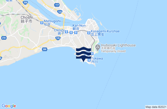 Mapa da tábua de marés em Naarai, Japan